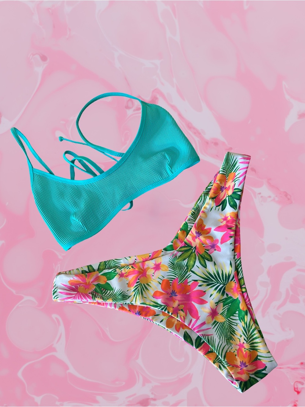 Kulani Kinis Ribbed Bikini Set | Aqua Floral | Size Small | Australian Swimwear